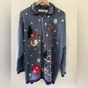 Victoria Jones Vintage Plus Sized Collared Knit Embroidered Christmas Sweater